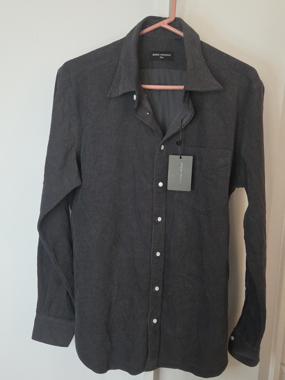 NWT Spier & Mackay Slim 16.5 Dark Gray Mini Corduroy Shirt 100% Cotton